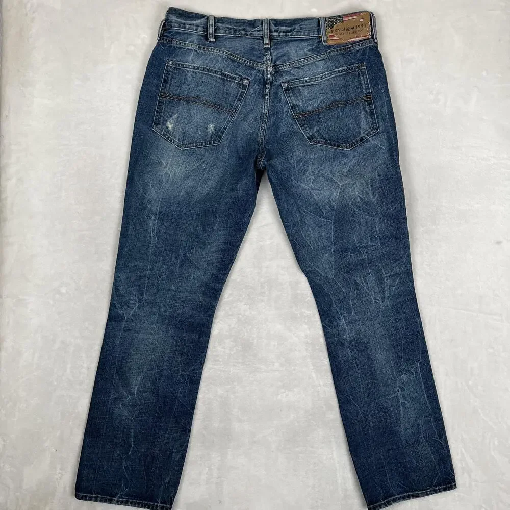 Denim & Supply Ralph Lauren Slouch Jeans Mens 38x32 Blue Distressed Straight